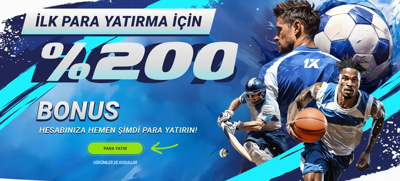1xBet ilk para yatırma için %200 bonus banneri