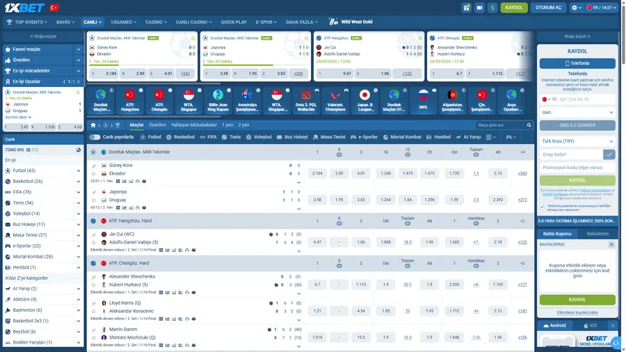 1xBet canlı bahis sayfası ve canlı maç listesi