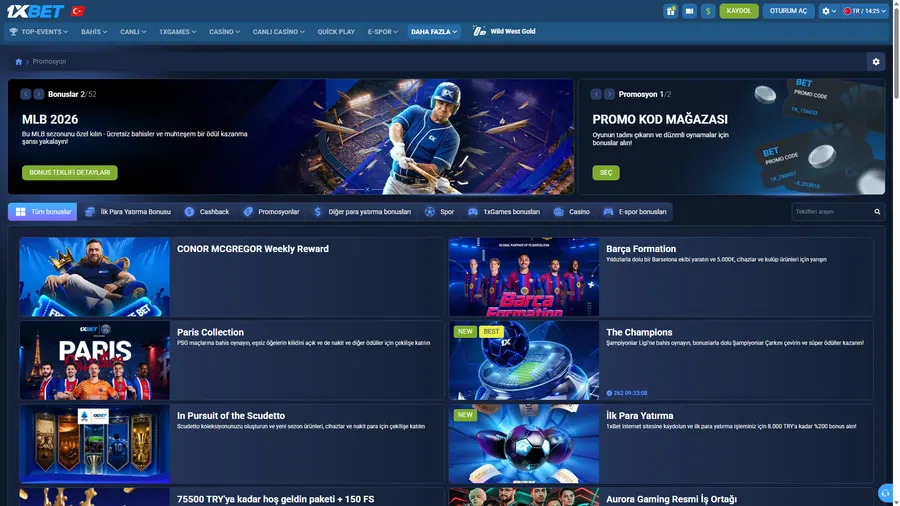 1xBet promosyonlar ve bonuslar sayfası